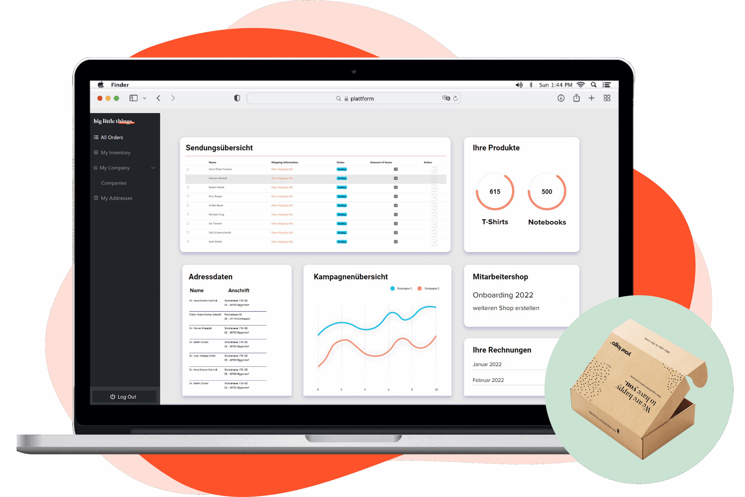 Einfache Bestellung nachhaltiger Geburtstagsboxen, wenige Klicks zum Firmengeschenk