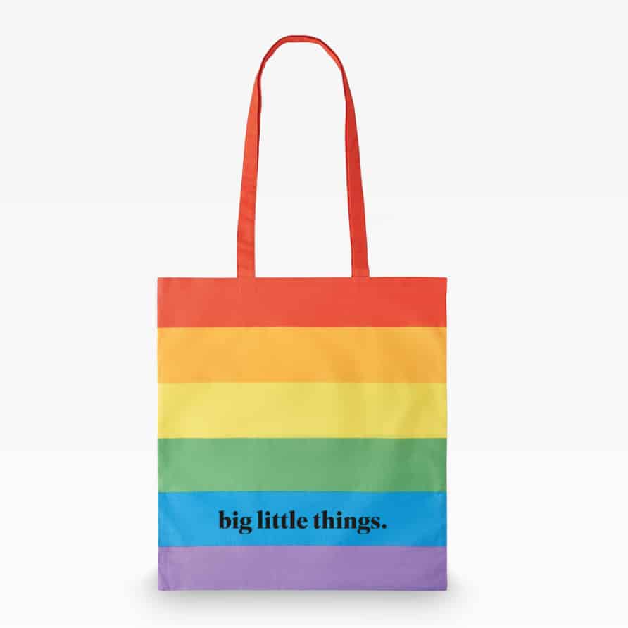 Personalisierbare Borealis Tragetasche aus Baumwolle mit Regenbogenfarben, auffälliger Werbeartikel