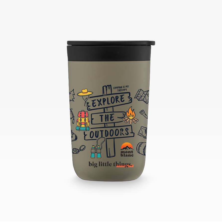 Individualisierbarer Discovery Edelstahlbecher (415 ml) in Schwarz, Weiß, Ozeanblau, Sand – Vakuumisoliert und aus Recyclingmaterial, ideal für auffällige Werbung.