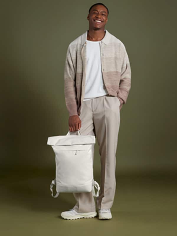 Weißer Roll Top Rucksack, personalisierte Merchandise Mitarbeitergeschenke